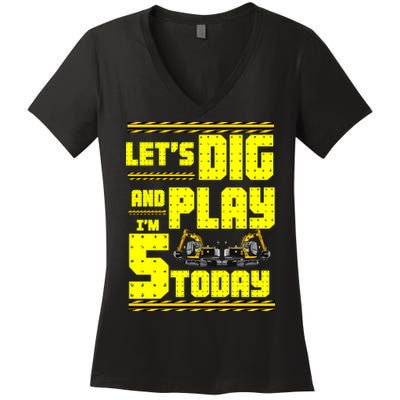 5th Birthday Construction Women's V-Neck T-Shirt