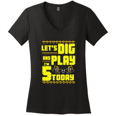 5th Birthday Construction Women's V-Neck T-Shirt