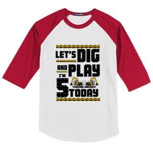 5th Birthday Construction Kids Colorblock Raglan Jersey