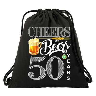 50th Birthday Cheers And Beers To 50 Years Drawstring Bag