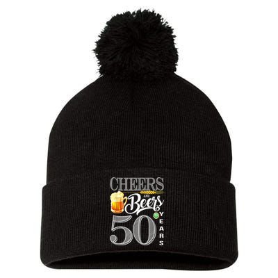 50th Birthday Cheers And Beers To 50 Years Pom Pom 12in Knit Beanie