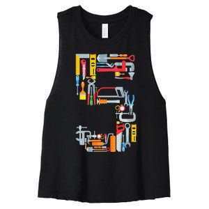 5th Birthday Construction Theme Building Tools 5 Year Old Women's Racerback Cropped Tank