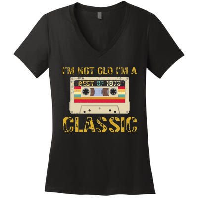 50 Birthday Decorations Best Of 1973 BDay 50th Birthday Women's V-Neck T-Shirt