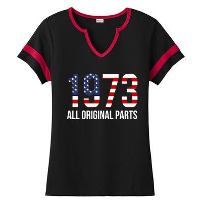 50th Birthday Design – 1973 Us America Flag Gift Ladies Halftime Notch Neck Tee