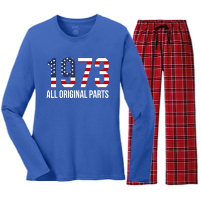 50th Birthday Design – 1973 Us America Flag Gift Women's Long Sleeve Flannel Pajama Set 