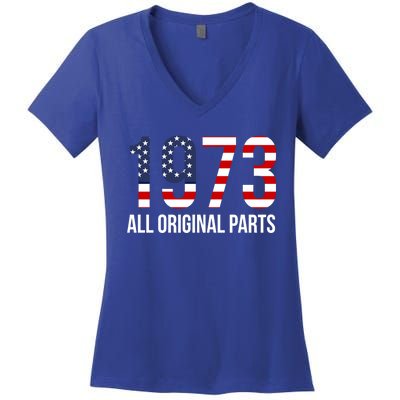 50th Birthday Design – 1973 Us America Flag Gift Women's V-Neck T-Shirt