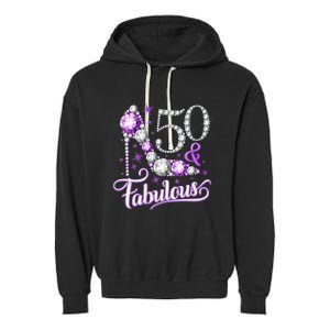 50th Birthday Design. 50 & Fabulous W.O.M.E.N Ladies Garment-Dyed Fleece Hoodie