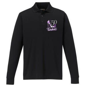 50th Birthday Design. 50 & Fabulous W.O.M.E.N Ladies Performance Long Sleeve Polo