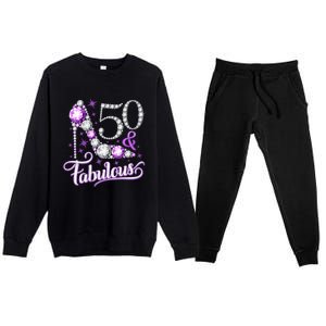 50th Birthday Design. 50 & Fabulous W.O.M.E.N Ladies Premium Crewneck Sweatsuit Set