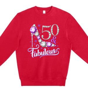 50th Birthday Design. 50 & Fabulous W.O.M.E.N Ladies Premium Crewneck Sweatshirt