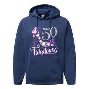 50th Birthday Design. 50 & Fabulous W.O.M.E.N Ladies Performance Fleece Hoodie