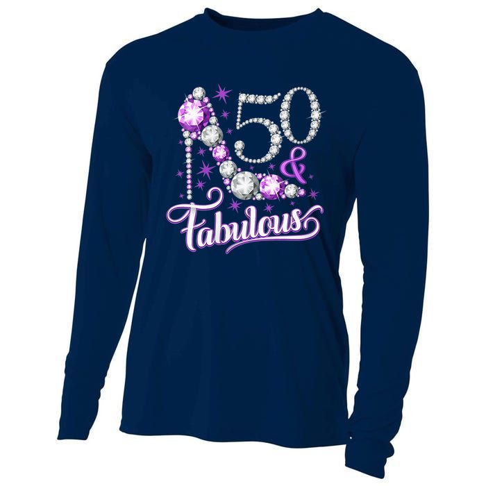 50th Birthday Design. 50 & Fabulous W.O.M.E.N Ladies Cooling Performance Long Sleeve Crew