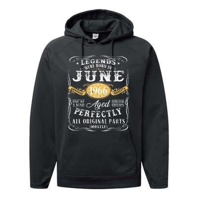 57th Birthday Decoration Legends Were Born In June 1966 Performance Fleece Hoodie