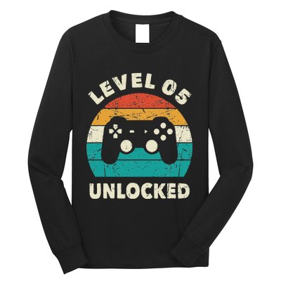 5th Birthday Decoration Gift Level 5 Unlocked Video Gamer Long Sleeve Shirt