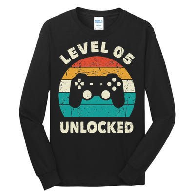 5th Birthday Decoration Gift Level 5 Unlocked Video Gamer Tall Long Sleeve T-Shirt