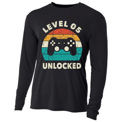 5th Birthday Decoration Gift Level 5 Unlocked Video Gamer Cooling Performance Long Sleeve Crew