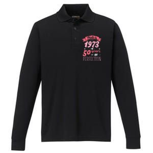 50 Birthday Decorations Women Female 50th BDay 1973 Birthday Performance Long Sleeve Polo