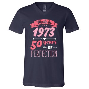 50 Birthday Decorations Women Female 50th BDay 1973 Birthday V-Neck T-Shirt