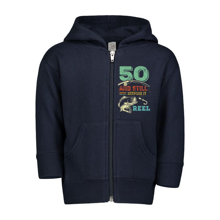 50th Birthday Fishing Turning 50 Fisherman Pun Gift Toddler Zip Fleece Hoodie