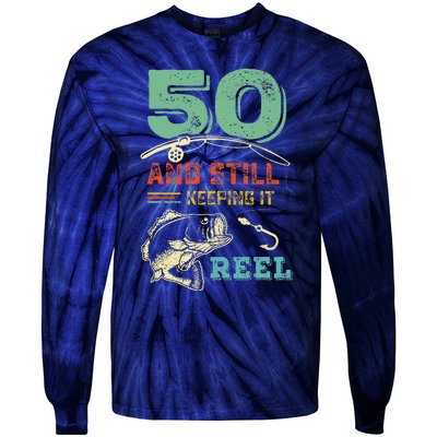 50th Birthday Fishing Turning 50 Fisherman Pun Gift Tie-Dye Long Sleeve Shirt