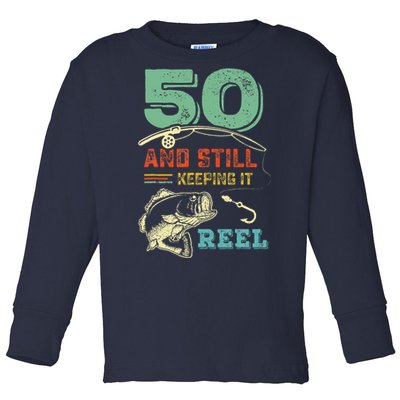 50th Birthday Fishing Turning 50 Fisherman Pun Gift Toddler Long Sleeve Shirt