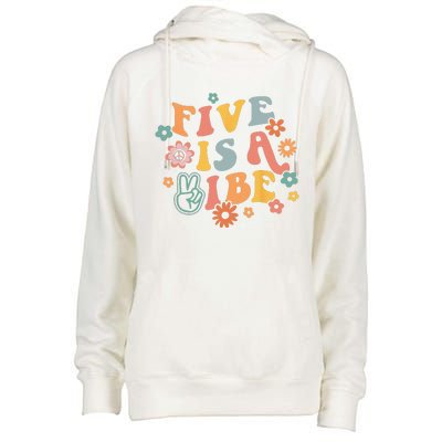 5th Birthday Five Is A Vibe 5yr Fifth Birthday Womens Funnel Neck Pullover Hood