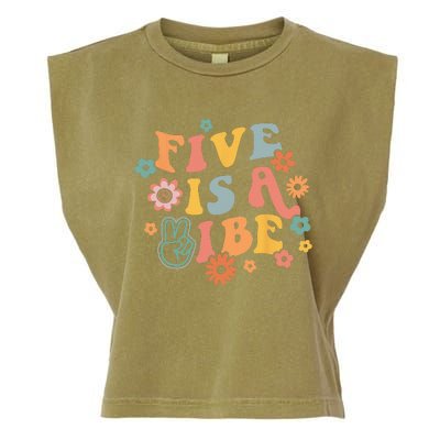 5th Birthday Five Is A Vibe 5yr Fifth Birthday Garment-Dyed Women's Muscle Tee