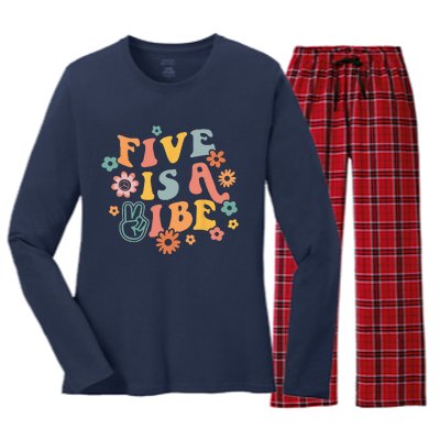 5th Birthday Five Is A Vibe 5yr Fifth Birthday Women's Long Sleeve Flannel Pajama Set 