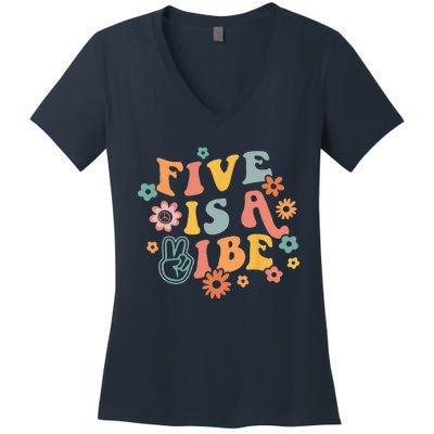 5th Birthday Five Is A Vibe 5yr Fifth Birthday Women's V-Neck T-Shirt