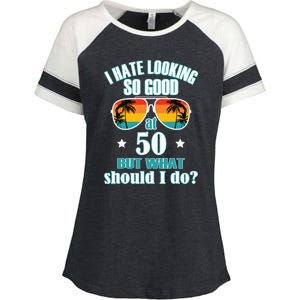 50 Birthday For Men Women 50th Anniversary For Him Her Enza Ladies Jersey Colorblock Tee