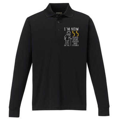  55th Birthday For Him | I'm Now 55 Years Old | Cool BDay Performance Long Sleeve Polo