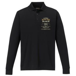 58th Birthday Gift 58 Years Old Legends Born March 1965 Performance Long Sleeve Polo