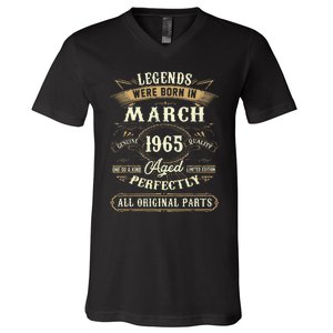 58th Birthday Gift 58 Years Old Legends Born March 1965 V-Neck T-Shirt