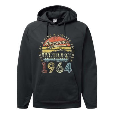 59th Birthday Gift Awesome Since January 1964 59 Year Old Performance Fleece Hoodie