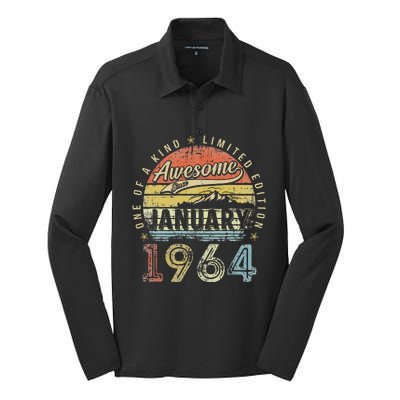 59th Birthday Gift Awesome Since January 1964 59 Year Old Silk Touch Performance Long Sleeve Polo