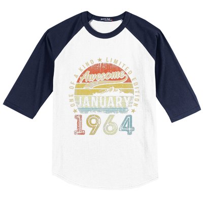 59th Birthday Gift Awesome Since January 1964 59 Year Old Baseball Sleeve Shirt