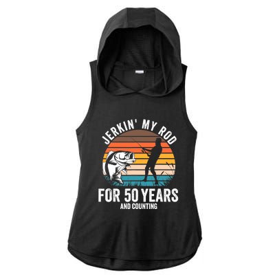 50th Birthday Gift for Fisherman  Funny Fishing 50 Bday Ladies PosiCharge Tri-Blend Wicking Draft Hoodie Tank