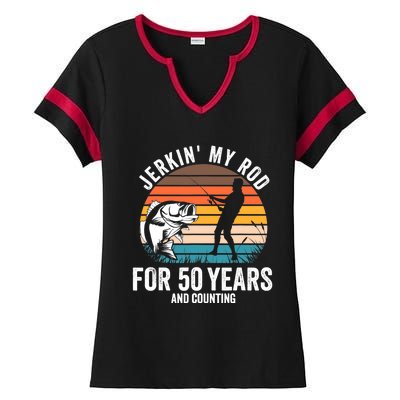 50th Birthday Gift for Fisherman  Funny Fishing 50 Bday Ladies Halftime Notch Neck Tee