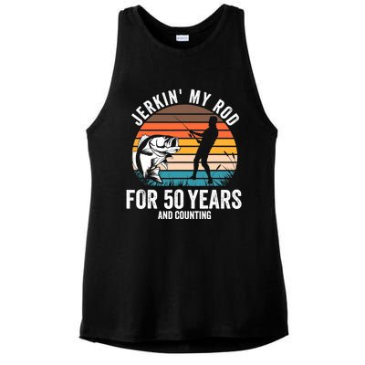 50th Birthday Gift for Fisherman  Funny Fishing 50 Bday Ladies PosiCharge Tri-Blend Wicking Tank