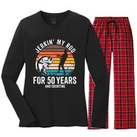 50th Birthday Gift for Fisherman  Funny Fishing 50 Bday Women's Long Sleeve Flannel Pajama Set 