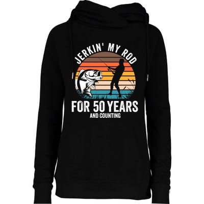 50th Birthday Gift for Fisherman  Funny Fishing 50 Bday Womens Funnel Neck Pullover Hood