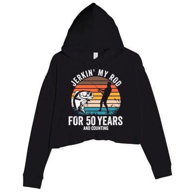 50th Birthday Gift for Fisherman  Funny Fishing 50 Bday Crop Fleece Hoodie