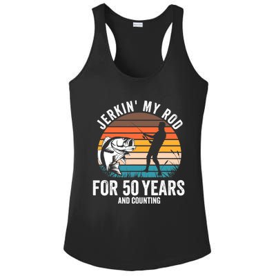 50th Birthday Gift for Fisherman  Funny Fishing 50 Bday Ladies PosiCharge Competitor Racerback Tank