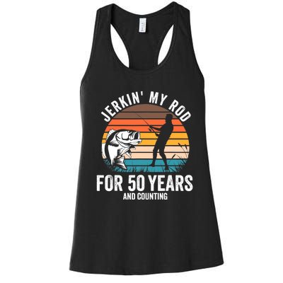 50th Birthday Gift for Fisherman  Funny Fishing 50 Bday Women's Racerback Tank