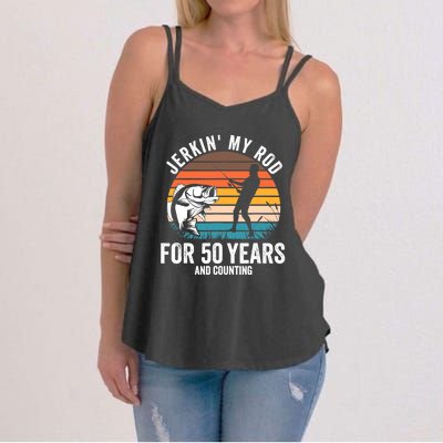 50th Birthday Gift for Fisherman  Funny Fishing 50 Bday Women's Strappy Tank