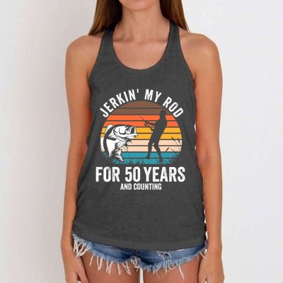 50th Birthday Gift for Fisherman  Funny Fishing 50 Bday Women's Knotted Racerback Tank