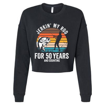 50th Birthday Gift for Fisherman  Funny Fishing 50 Bday Cropped Pullover Crew