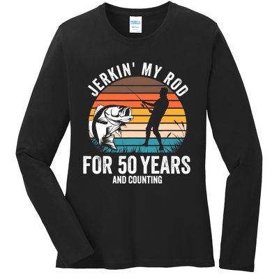 50th Birthday Gift for Fisherman  Funny Fishing 50 Bday Ladies Long Sleeve Shirt