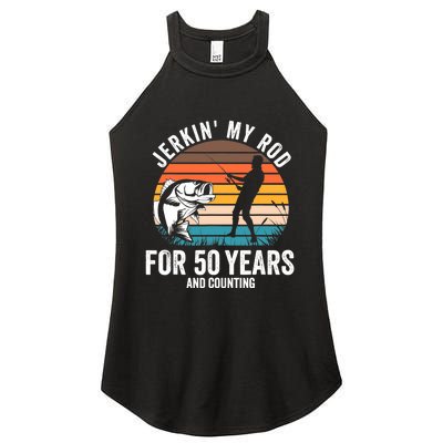 50th Birthday Gift for Fisherman  Funny Fishing 50 Bday Women's Perfect Tri Rocker Tank