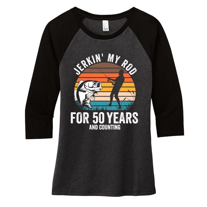 50th Birthday Gift for Fisherman  Funny Fishing 50 Bday Women's Tri-Blend 3/4-Sleeve Raglan Shirt